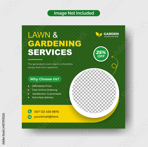 Lawn garden or landscaping service instagram post and social media web banner template Premium Vector