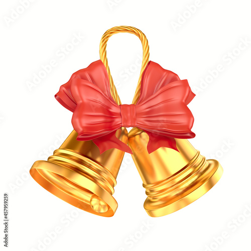 two golden bells with bow o...
