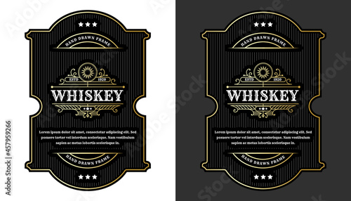 Whiskey Bourbon Vintage luxury antique border frame western engraving labels for beer wine whiskey alcohol product box packaging label vector printable template