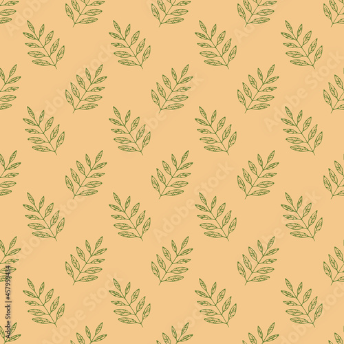 leaves seamless pattern hand drawn doodle. vector, minimalism. textiles, wrapping paper, wallpaper. autumn.