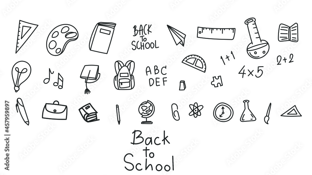 Naklejka premium Back to school element set handwritten calligraphy isolated on white background, Flat Modern design, illustration Vector EPS 10