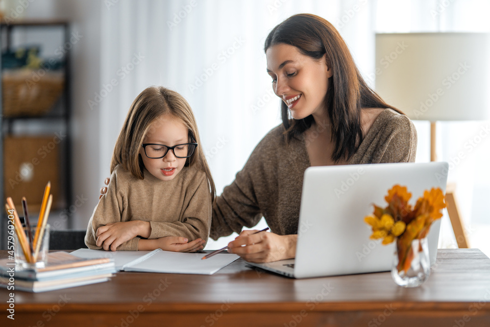 Girl doing homework or online education. Girl doing homework or online education.