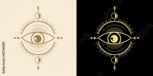 Mystical all seeing eye hand drawn magic witchcraft talisman magical esoteric eyes sacred geometry Premium Vector