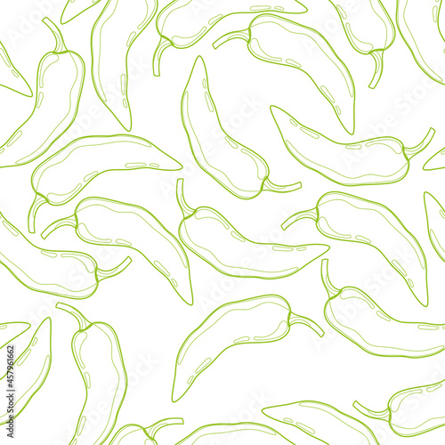 Green Pepper vector seamless pattern. Mexican chili spicy vegetable. Hot paprika texture.