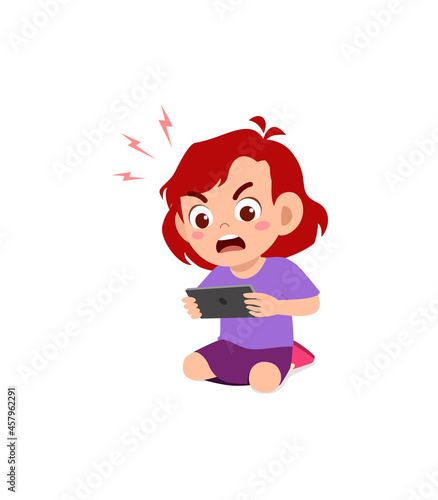 little boy using mobile phone and angry