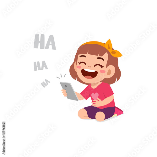 little girl using mobile phone and laugh