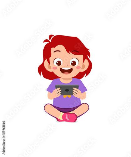 little girl using mobile phone and laugh