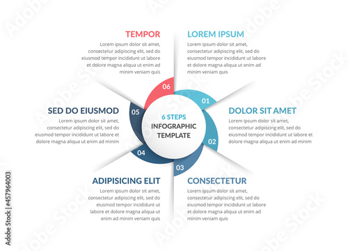 Circle diagram template with six steps or options, process chart