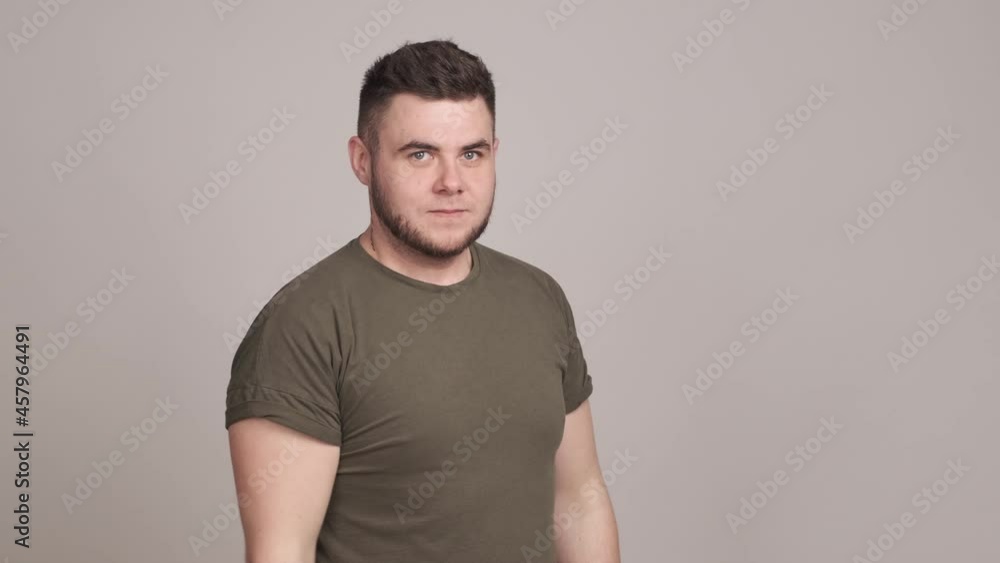 Worried frightened guy asking by gesture not to do again