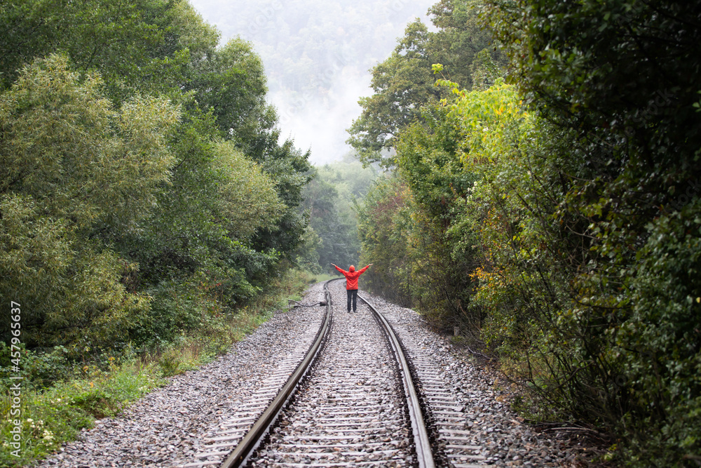 Fototapeta premium Healing power of nature. Contemplation in forest.