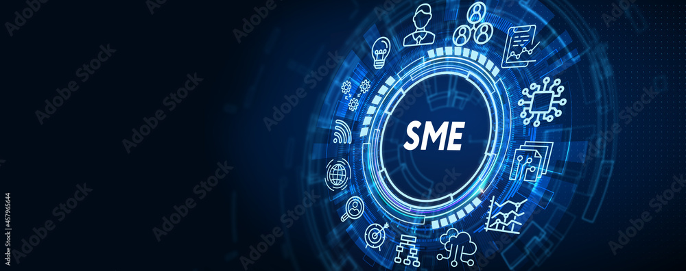Obraz premium The concept of business, technology, the Internet and the network. virtual screen of the future and sees the inscription: SME