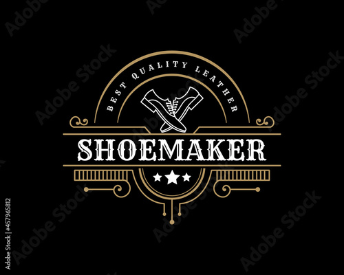 Luxury Vintage leather shoe maker and repair shop store labels and logo for shoes brand business