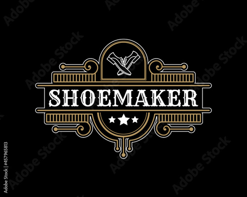 Luxury Vintage leather shoe maker and repair shop store labels and logo for shoes brand business
