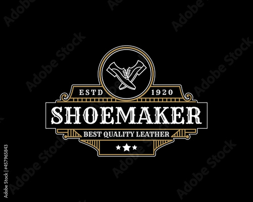 Luxury Vintage leather shoe maker and repair shop store labels and logo for shoes brand business