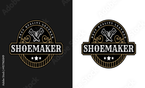 Luxury Vintage leather shoe maker and repair shop store labels and logo for shoes brand business
