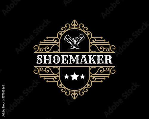 Luxury Vintage leather shoe maker and repair shop store labels and logo for shoes brand business