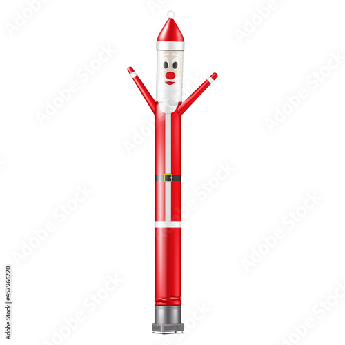 Red inflatable dancing Santa Claus tube man isolated on white background, realistic vector illustration. Air dancer for Christmas design