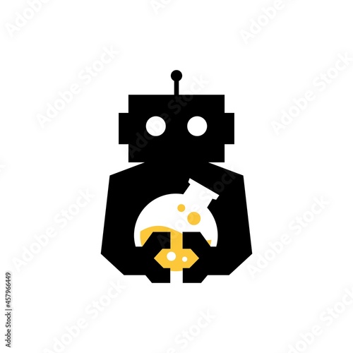robot lab laboratory cyborg automatic negative space logo vector icon illustration