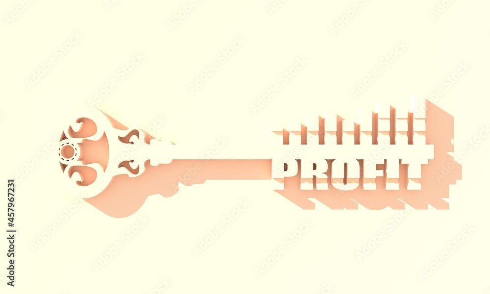 Key with profit word and graphic bars Key with profit word and graphic bars