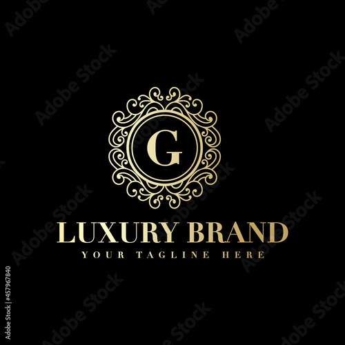 Initial g letter luxury minimal vintage beauty flourish ornament golden monogram logo Premium Vector