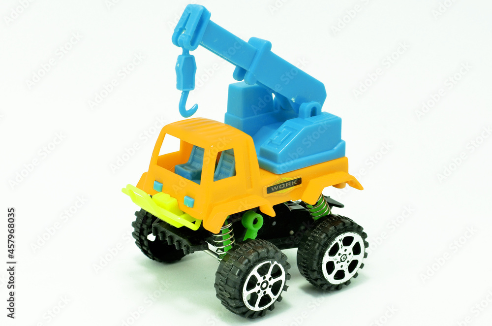 Toy construction truck isolated on white background
