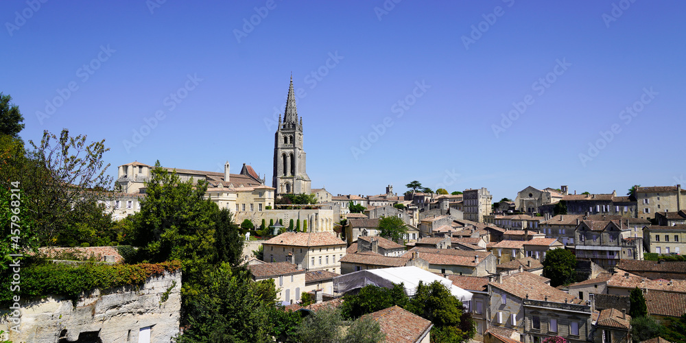 panorama view on Saint Emilion wine french village near Bordeaux France UNESCO World Heritage Site in panoramic header