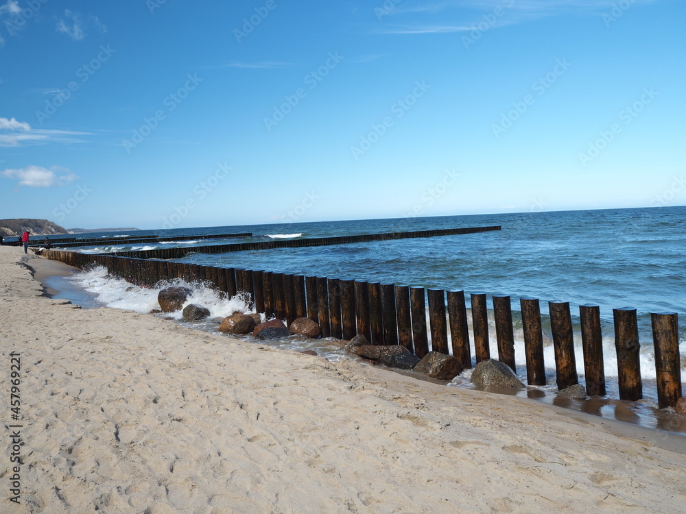 Beach on the Baltic Sea coast. Wood buna 