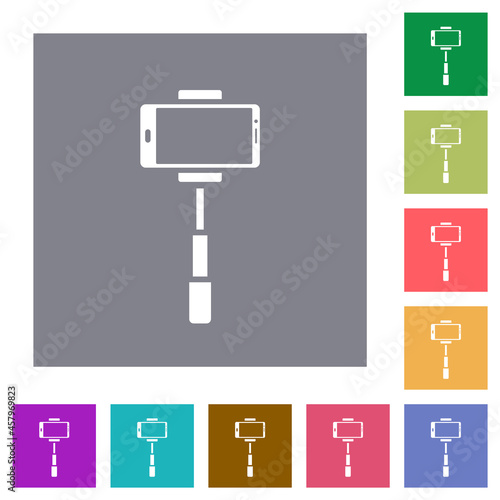 Smartphone on selfie stick front view square flat icons