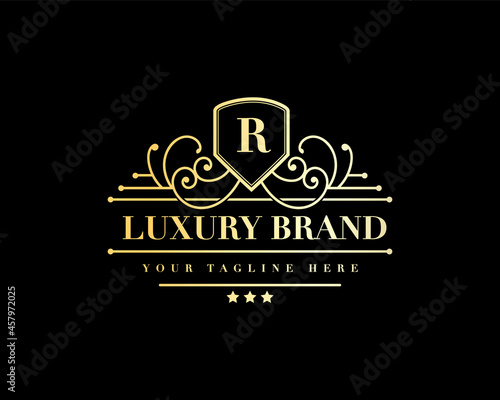 Antique retro luxury victorian calligraphic emblem logo with ornamental frame suitable for barber wine craft beer shop spa beauty salon boutique antique restaurant hotel resort classic royal brand photo