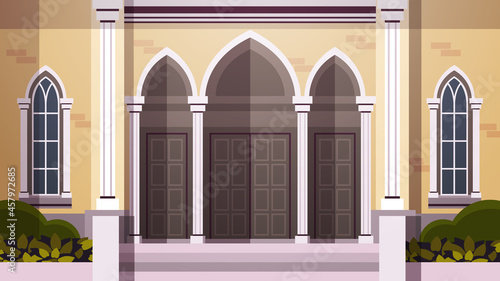 contemporary facade of catholic church architecture christian religion culture concept horizontal
