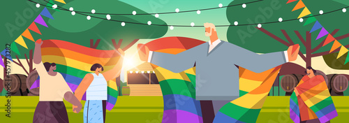 mix race people celebrating lesbian gay pride festival transgender love LGBT community concept