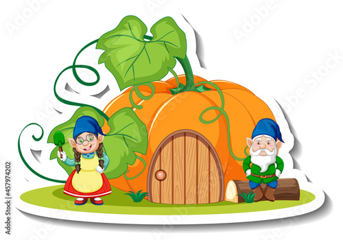 A sticker template with garden gnome or dwarf cartoon chracter