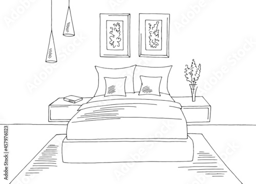 Bedroom graphic black white home interior sketch illustration vector 