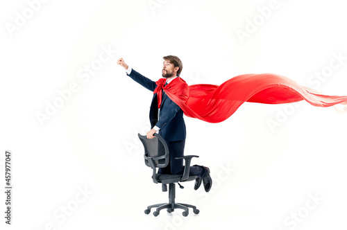 business man in suit red cloak superhero manager office
