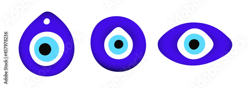 Blue oriental evil eye symbol amulet flat style design vector illustration isolated on white background. Greek or turkish nazar protection talisman. photo