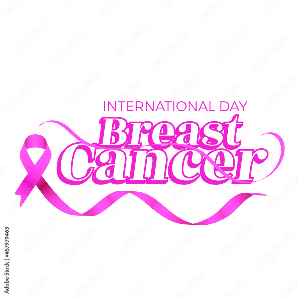 typography breast cancer ribbon vector