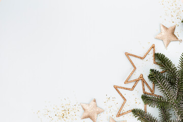 Christmas decor background. Flat lay, top view.