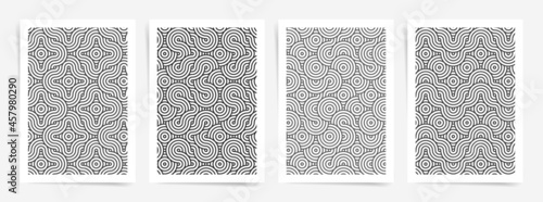 Abstract minimalism Poster Design Template Set. Best for poster, web art, brochure, book cover. Asian waves natural pattern with geometric elements and abstract wavy lines. Vector creative book cover.