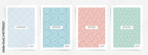 Linear ornaments poster cover set set. Vector A4 vertical orientation. Design for book cover, poster, banner, placard, brochure, annual report, card, flyer. Vector japanese motifs for modern decor.