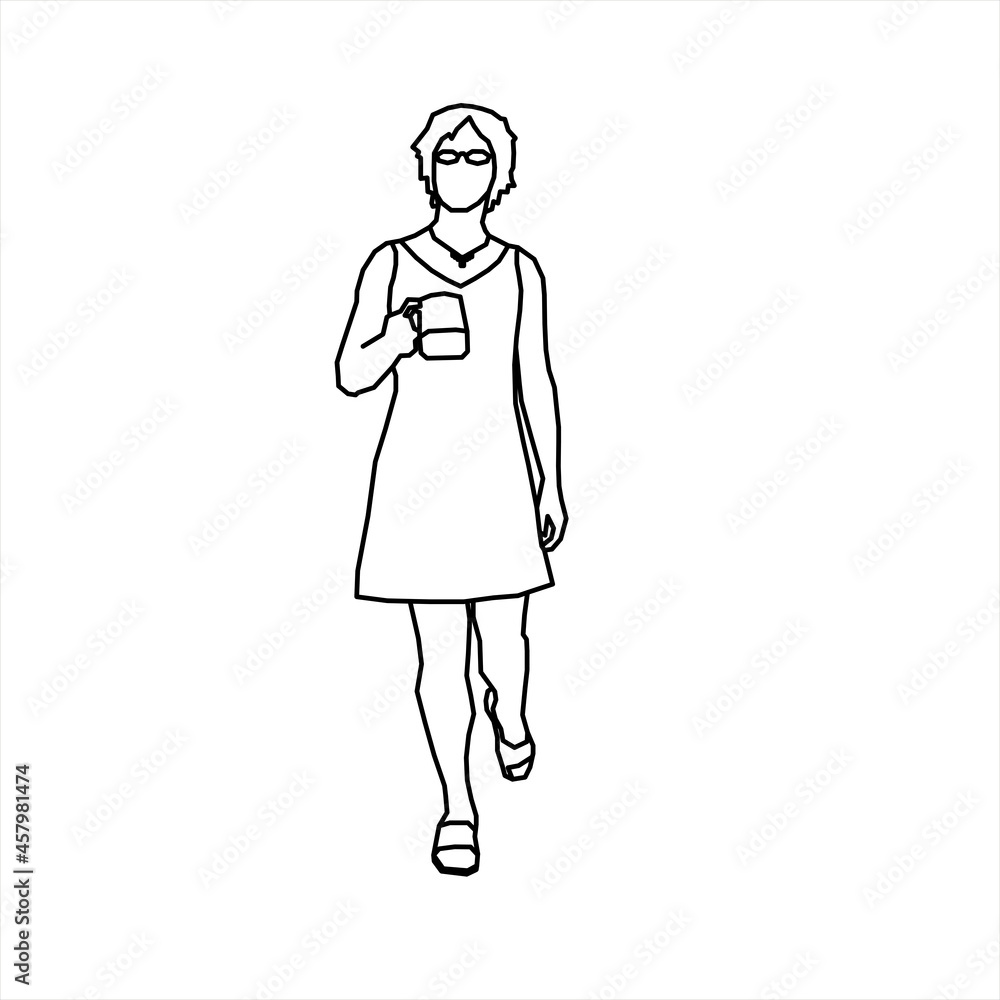 Vector design sketch of a teenage girl holding coffee Vector design sketch of a teenage girl holding coffee