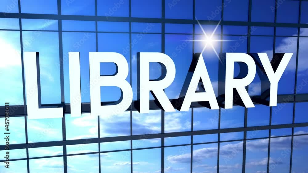 Library typographical concept - office building and sun reflection. 3D 4k animation (3840 x 2160 px). Library typographical concept - office building and sun reflection. 3D 4k animation (3840 x 2160 px).