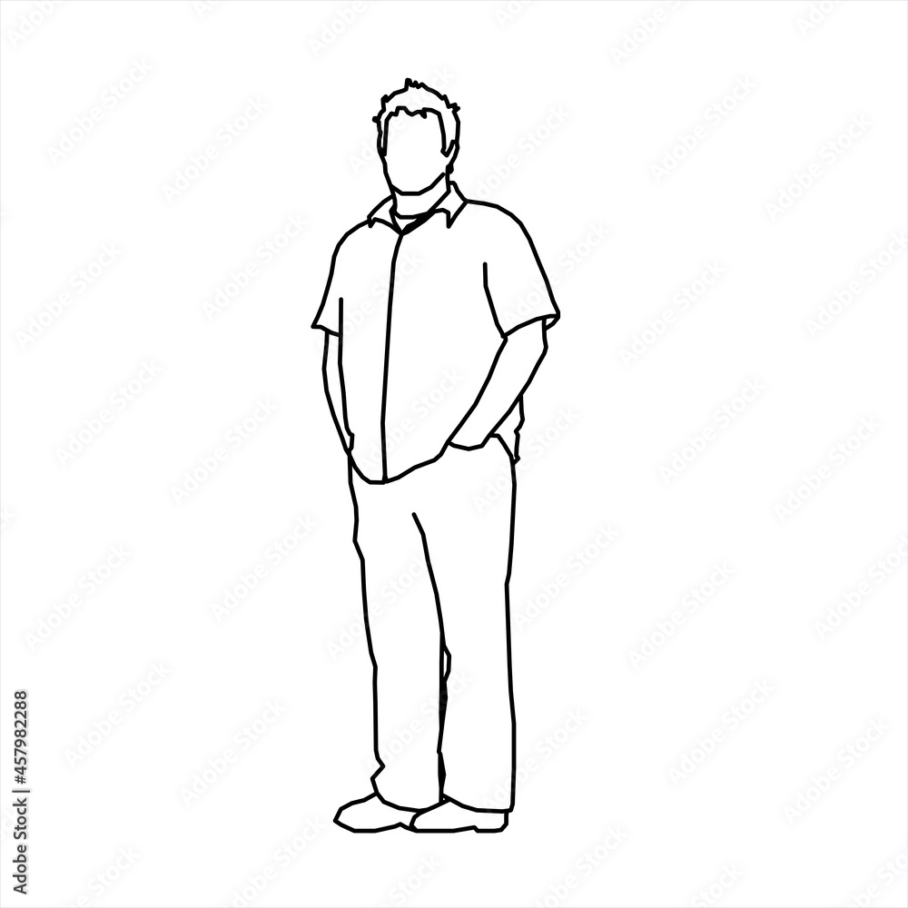 Vector design sketch of a teenage boy standing with his hands in his pants pockets