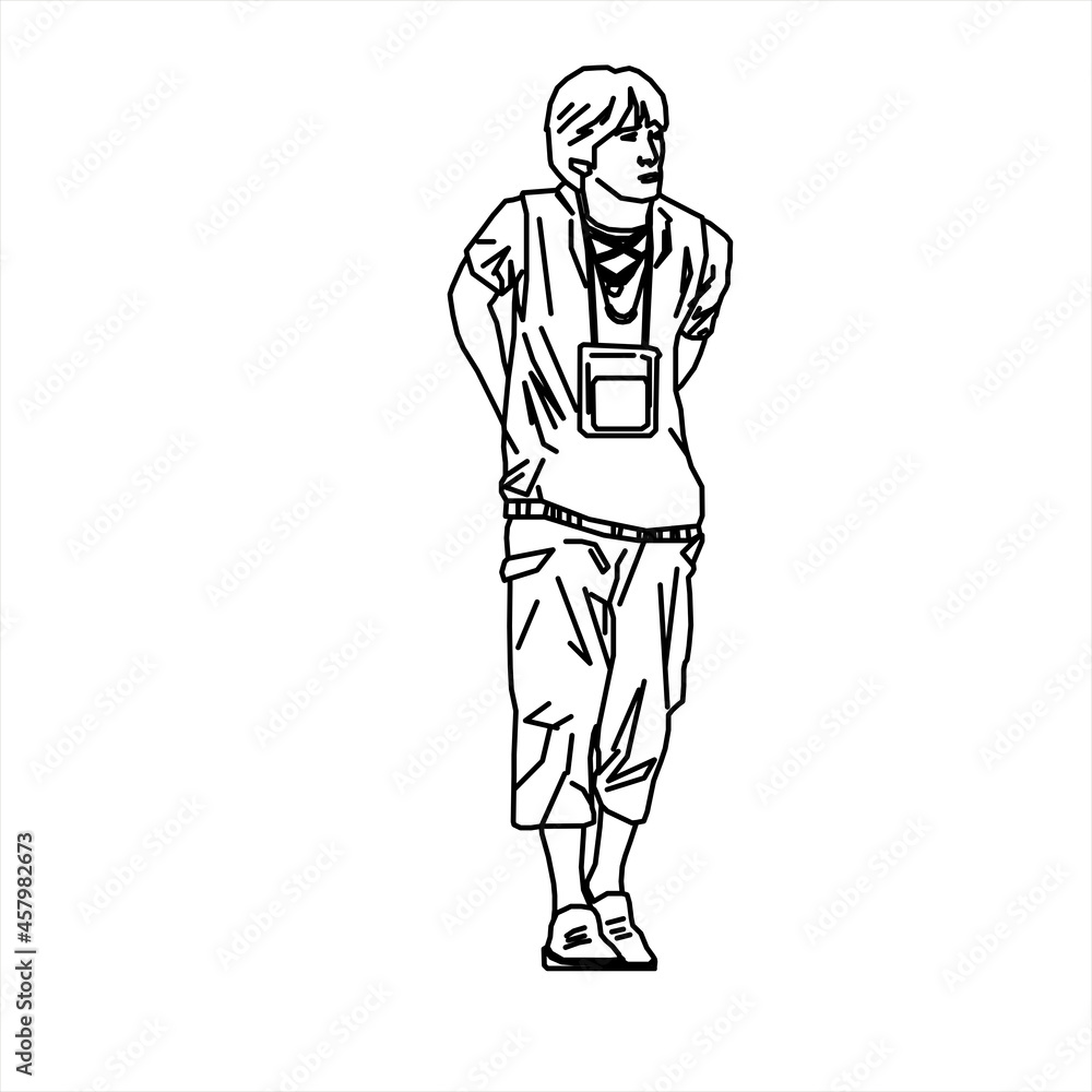 Fototapeta premium Vector design sketch of a teenage boy looking around