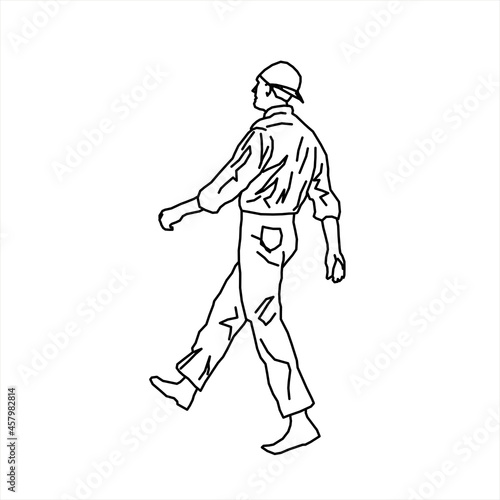 Vector design of sketch of a teenage boy walking excitedly