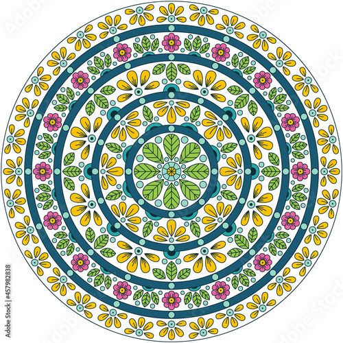 Vector hand drawn mandala. Colorful oriental pattern in circle design. Symbol or template for brochures, covers and other decorative objects. (ID: 457982838)