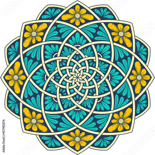 Vector hand drawn mandala. Colorful oriental pattern in circle design. Symbol or template for brochures, covers and other decorative objects.