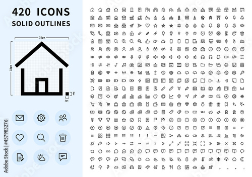 420 solid outlines icons  420 シンプルなラインアイコン