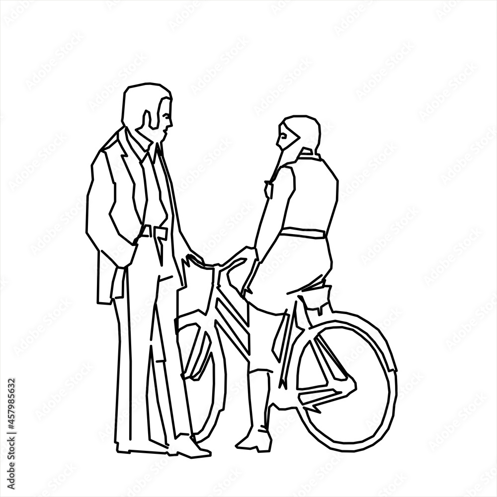 Vector design of sketch of a man and woman talking seriously Vector design of sketch of a man and woman talking seriously