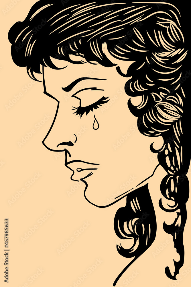 Tears of sorrow flowed from the beautiful girl's eyes Tears of sorrow flowed from the beautiful girl's eyes