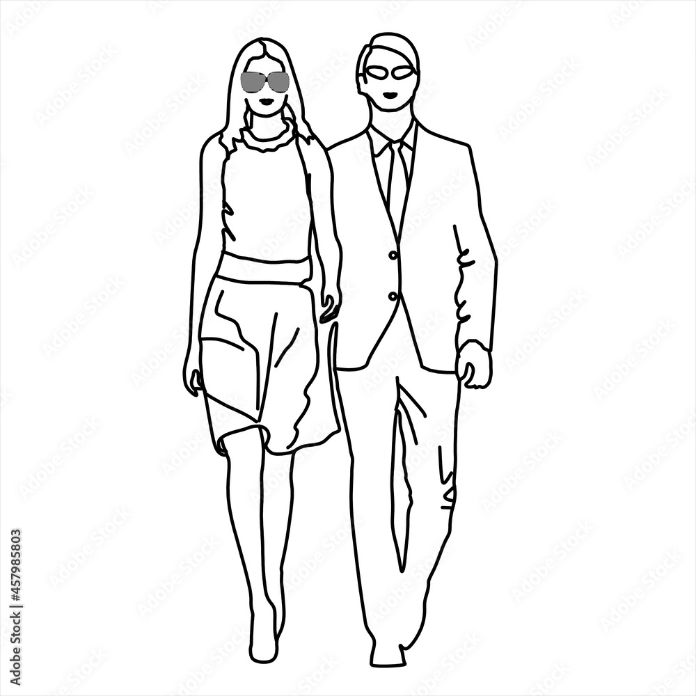 Vector design sketch of a husband and wife going to a party Vector design sketch of a husband and wife going to a party